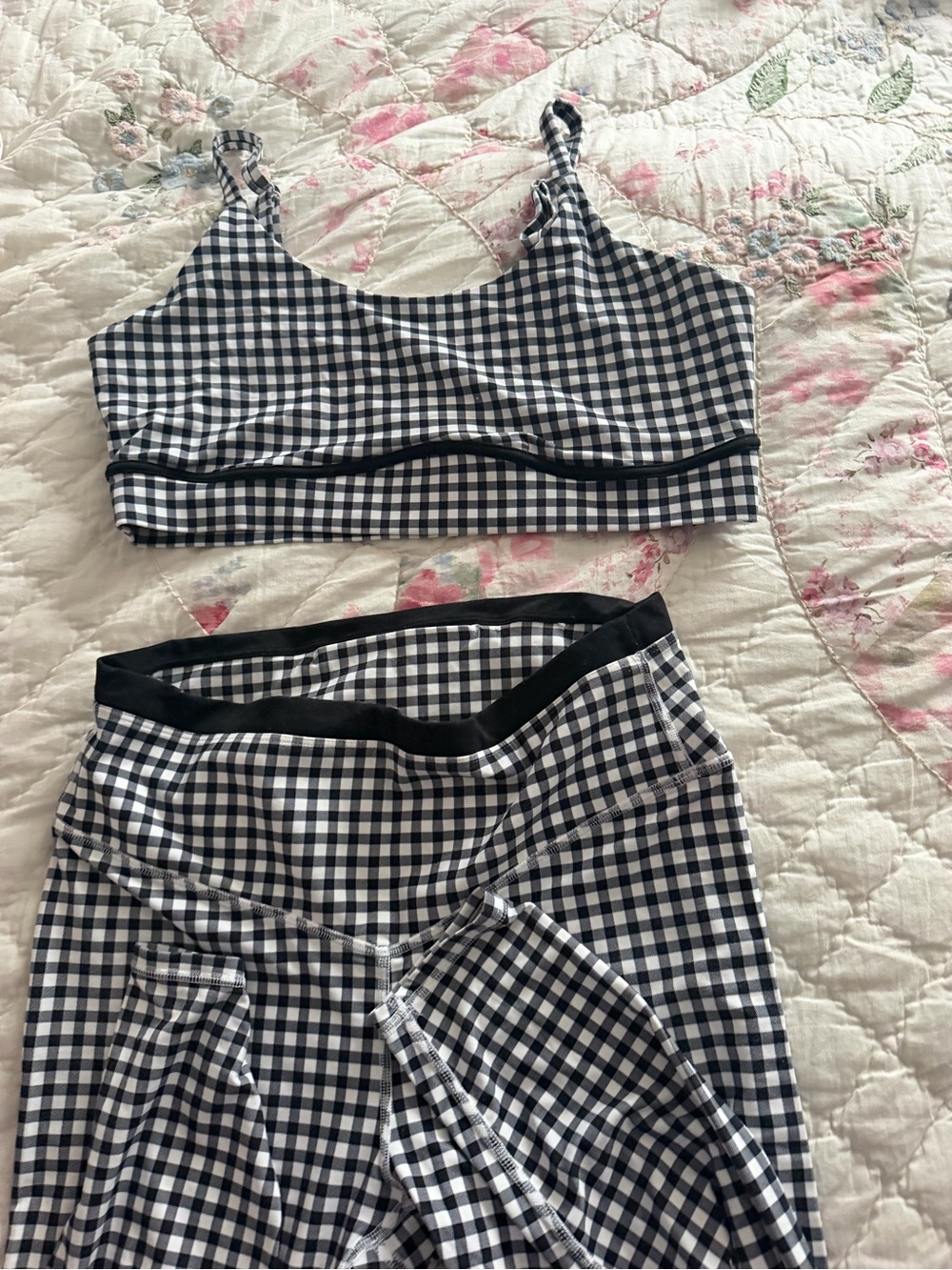 Black & White Gingham Bralette and Legging Set - Women Intimates & Sleepwear